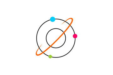 Abstract solar system vector logo design with planets revolving around the sun.