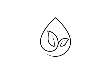 Water drop and leaf plant line art logo design