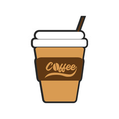 Coffee cup vector illustration isolated on background. Plastic coffee cup with hot coffee in flat style.