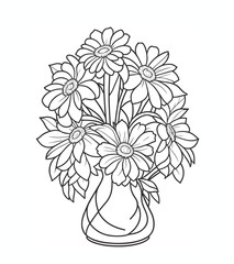 Coloring page with bouquet of flowers in a vase. Vector illustration. for kids and adults.