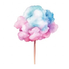 Sweet Cotton Candy Background, Square Watercolor Illustration. Sweet Dessert From Confectionery. Ai Generated Soft Colored Watercolor Illustration with Delicious Flavory Cotton Candy.