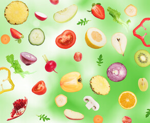 Background of fruits and vegetables . Healthy food for wellness concept