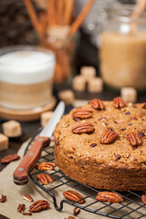 Delicious fresh homemade cinnamon and pecan coffee cake