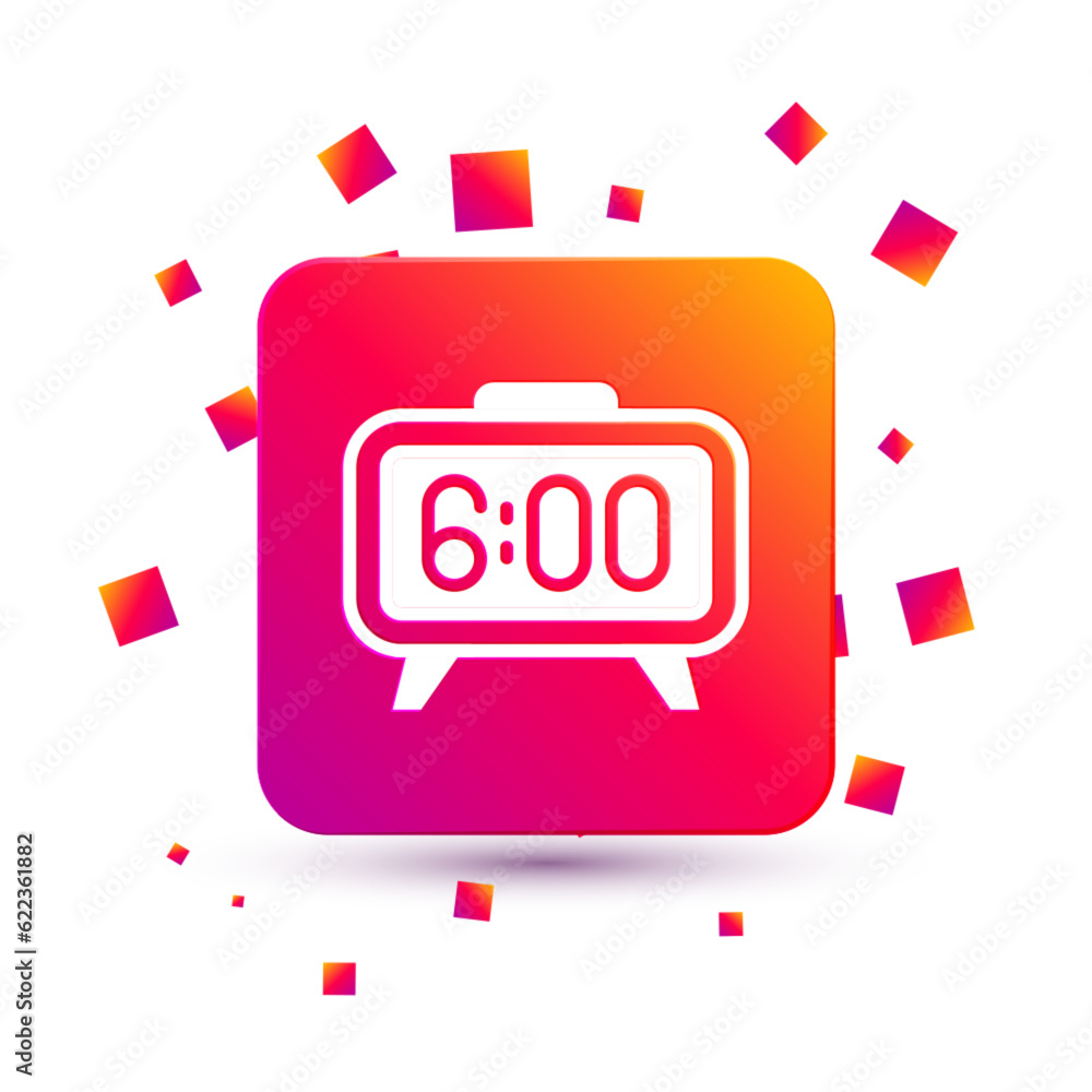 Poster white digital alarm clock icon isolated on white background. electronic watch alarm clock. time icon