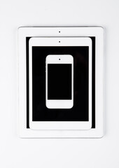 Different graphic tablets and mobile phone on white background