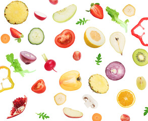 Background of fruits and vegetables . Healthy food for wellness concept