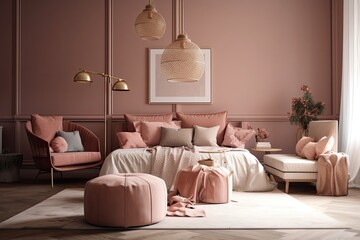beige and pink interior decoration for a pleasant home. Generative AI