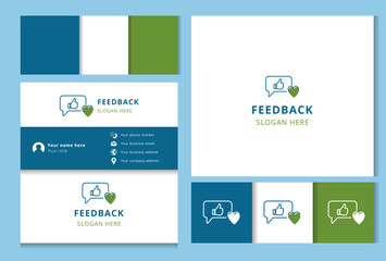 Feedback logo design with editable slogan. Branding book and business card template.