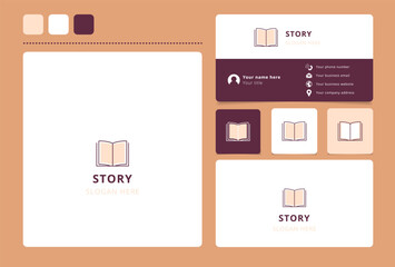 Story logo design with editable slogan. Branding book and business card template.