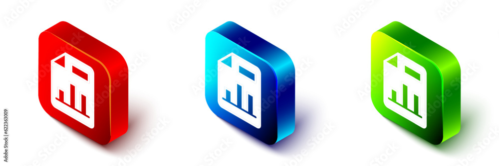 Aufkleber isometric document with graph chart icon isolated on white background. report text file icon. accoun