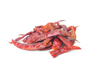 Dried red chilies that have been dried in the sun It has a very spicy taste. isolated on a white background.