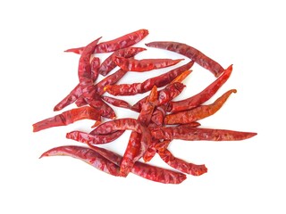 Dried red chilies that have been dried in the sun It has a very spicy taste. isolated on a white background.