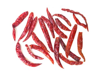 Dried red chilies that have been dried in the sun It has a very spicy taste. isolated on a white background.