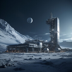 industrial sci-fi base on the moon hyper realistic hd wallpaper