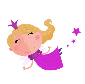 Pink fresh princess character flying and smiling. Marketing / Media hand-drawn Original artwork. Enjoy for your creative projects. PREMIUM QUALITY