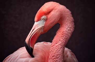 Fototapeta premium Exquisite Feathers in a Dance of Light, Close Up of a Pink Flamingo Under Backlight, Nature's Golden Ratio.