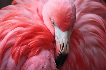 Exquisite Feathers in a Dance of Light, Close Up of a Pink Flamingo Under Backlight, Nature's Golden Ratio, Generative AI