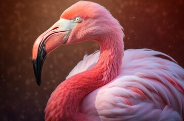 Exquisite Feathers in a Dance of Light, Close Up of a Pink Flamingo Under Backlight, Nature's Golden Ratio, Generative AI