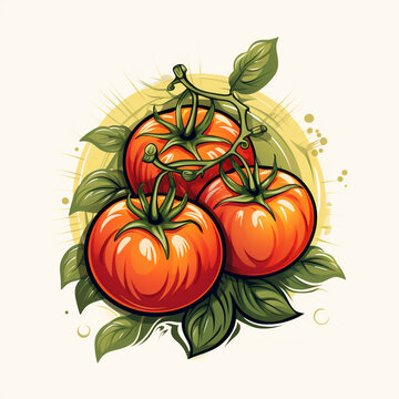 A drawing of tomatoes that are ripe and ready to harvest. Graphically drawn and isolated on white background.