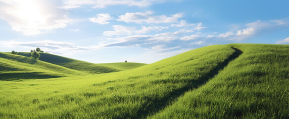 Obraz premium Generative AI: Green grass nature panorama