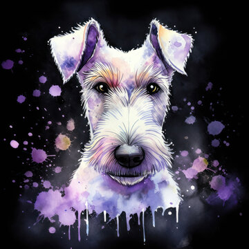 Watercolor portrait of cute Irish Terrier dog.  