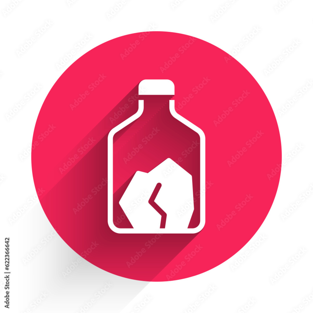 Poster white ore mining icon isolated with long shadow background. red circle button. vector