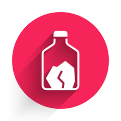 White Ore mining icon isolated with long shadow background. Red circle button. Vector