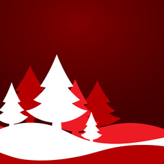 Merry Christmas card with red winter landscape