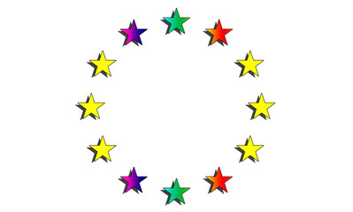 Fototapeta premium europe, the stars of the european union are colored in different shades of the rainbow, a symbol of brotherhood, lgbtqia rights and peace.