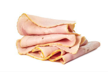 Thin slices on ham on white background