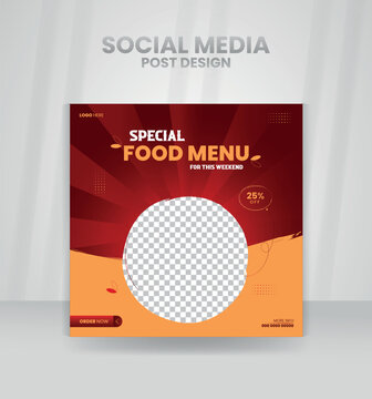 Food menu social media post. square banner template design for food post.
Suitable for Social Media Post restaurant and culinary digital Promotion.
Layout design for marketing on social media.
Post o