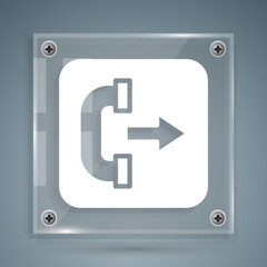 White Outgoing call phone icon isolated on grey background. Phone sign. Telephone handset. Square glass panels. Vector