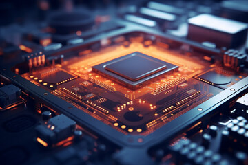 Macro view, production of semiconductor processors, manufacturing process. AI generated. - obrazy, fototapety, plakaty