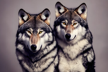 Portrait of wolves in fashion magazine style. Generative AI