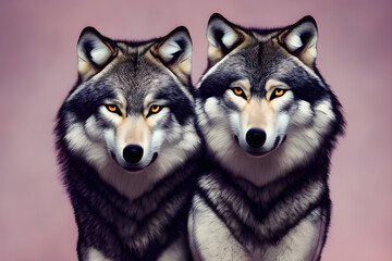 Portrait of wolves in fashion magazine style. Generative AI