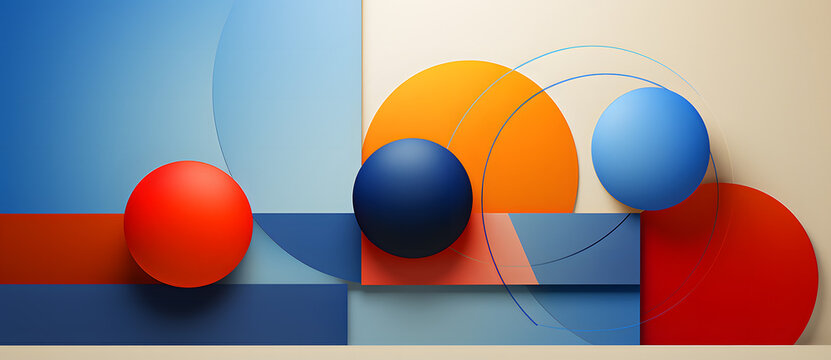 an abstract painting including two spheres in front of a blue and yellow background Generated by AI