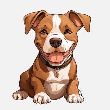 simple cartoon clipart pitbull dog white background
