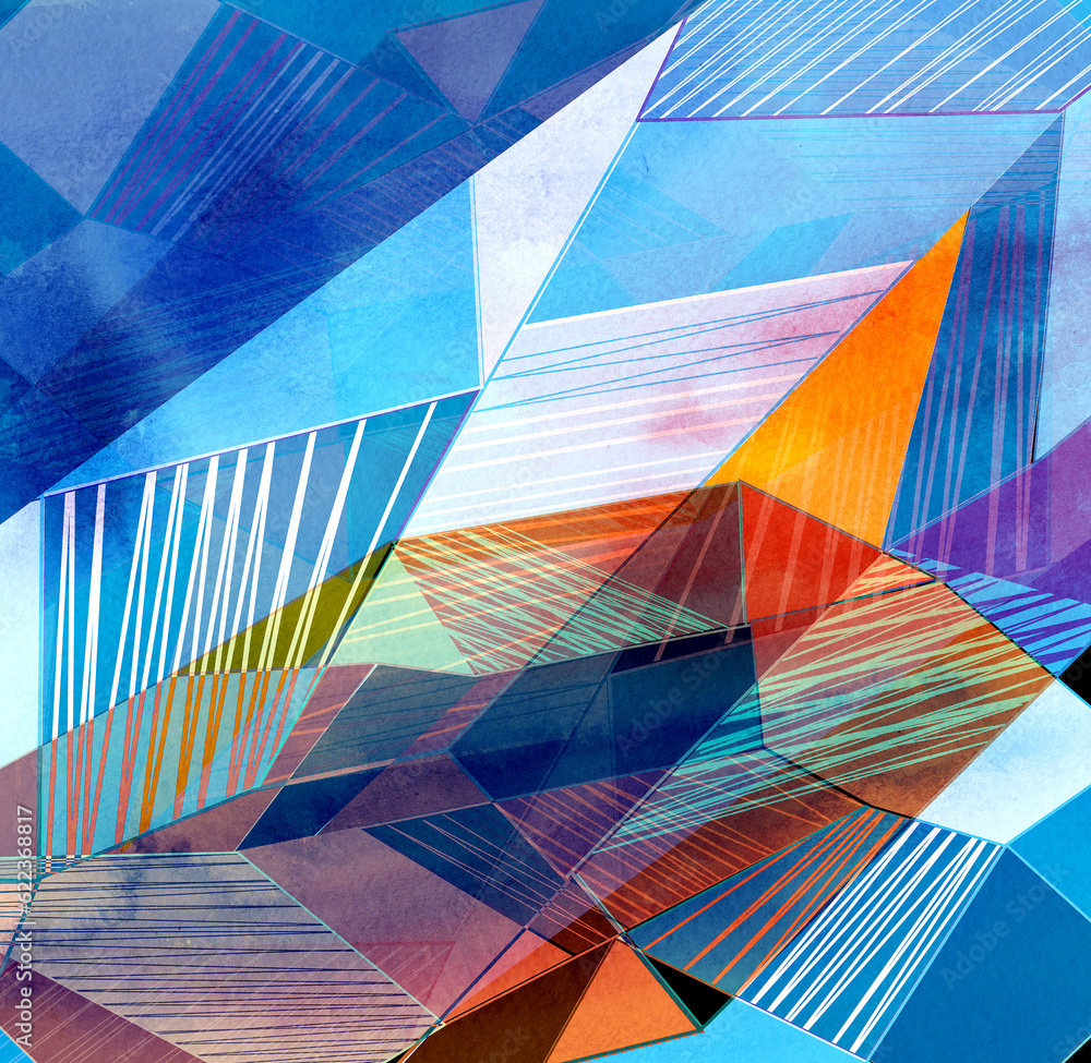 Poster abstract colorful watercolor background with different geometric elements