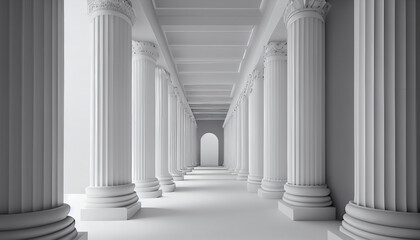 3d rendering white corridor pillars background render Ai generated image - obrazy, fototapety, plakaty