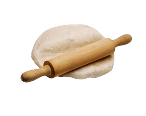 Flour and wooden roller isolated on transparent layered background.