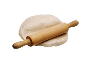 Flour and wooden roller isolated on transparent layered background.