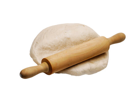 Flour and wooden roller isolated on transparent layered background.