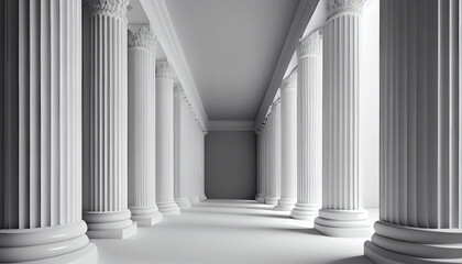 3d rendering white corridor pillars background render Ai generated image