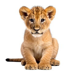 Fototapeta na wymiar Young lion cub, a lion cub isolated on transparent background