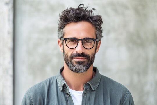 A man with a beard and glasses standing in front of a wall, created with Generative Ai Technology