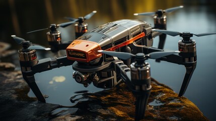  drone quadcopter with digital camera and sensors flying , ai generative