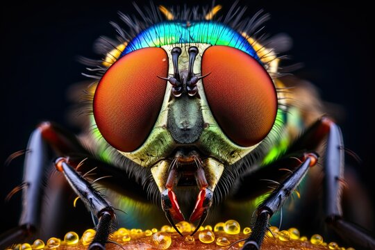 Macro shot of Fruit fly, Drosophila Melanogaster, Nature wildlife insect photography