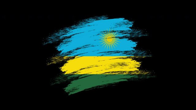 4K Paint Brush Rwanda Flag with Alpha Channel. Waving Brushed Rwandan Banner. Transparent Background Texture Fabric Pattern High Detail.