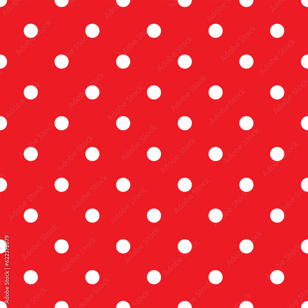 Poster red polka dot seamless pattern. retro texture. white polka dots on red background.