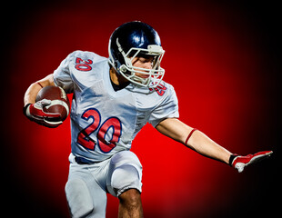 one american football player man isolated on colorful black background